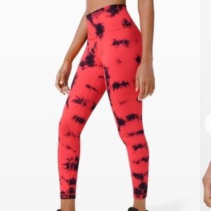 Lululemon  Train High Rise Tight Wash Tie Dye Carnation Red Black Size 8